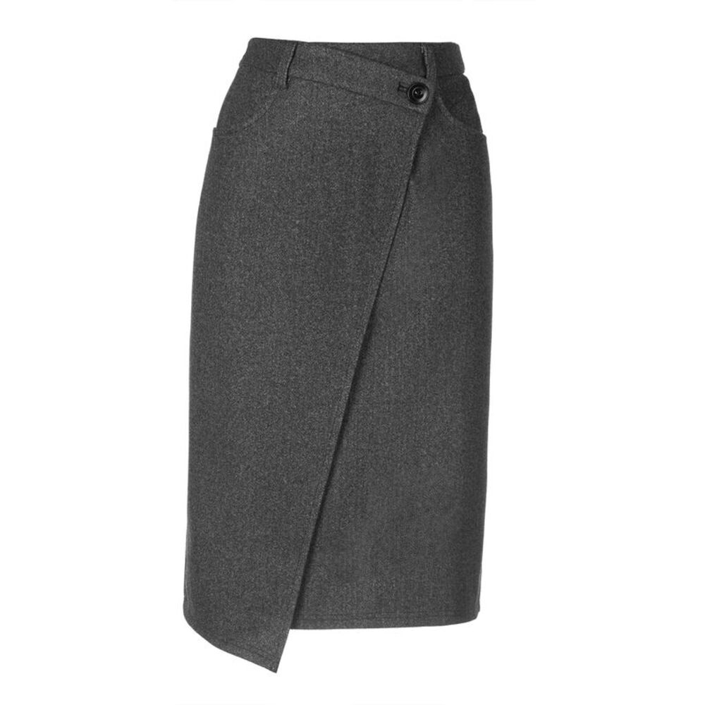 Women Wrap Woolen High Waist Dressy Casual Skirts Dark Grey